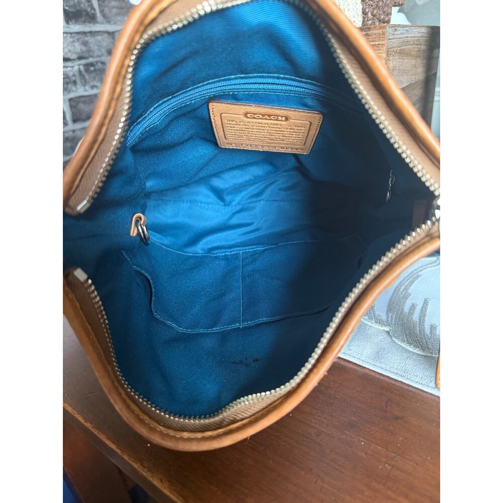 Vintage Y2K 2007 Coach Teal Signature Canvas Suede Hobo Shoulder Bag - Picture 6 of 7